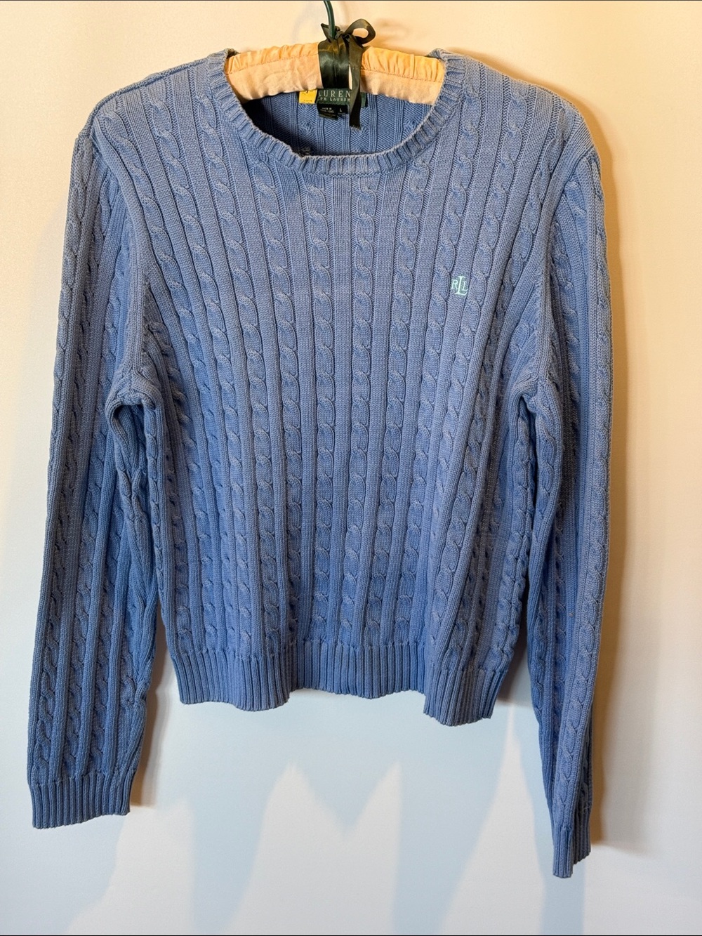Vintage Lauren Ralph Lauren Light Blue Cable Crewneck Sweater Size: L